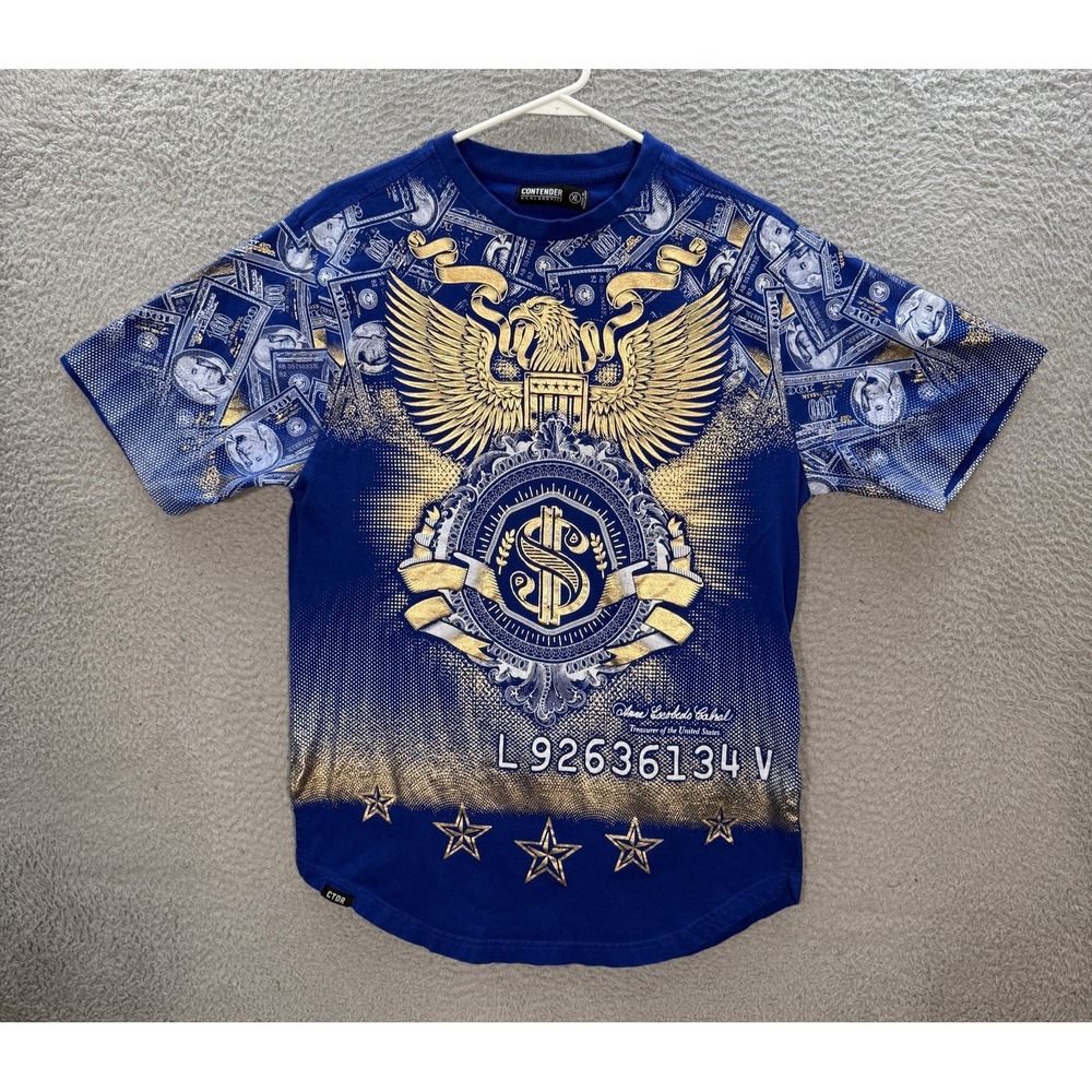 Contender Shirt Adult XL Blue Affliction Style Streetwear AOP Grunge Skater Y2K
